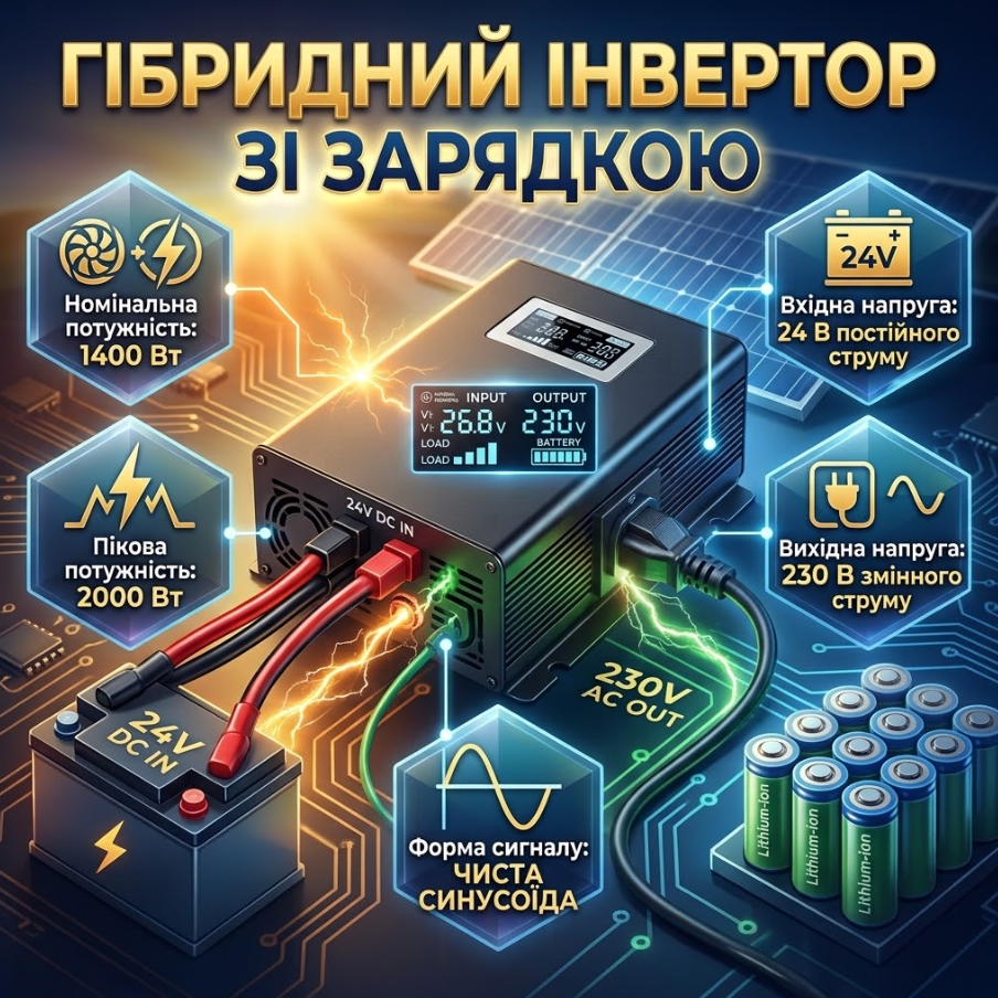 Гібридний інвертор Volt Polska SINUS PRO 2000W 24/230V для резервного живлення — фото 1 из 4
