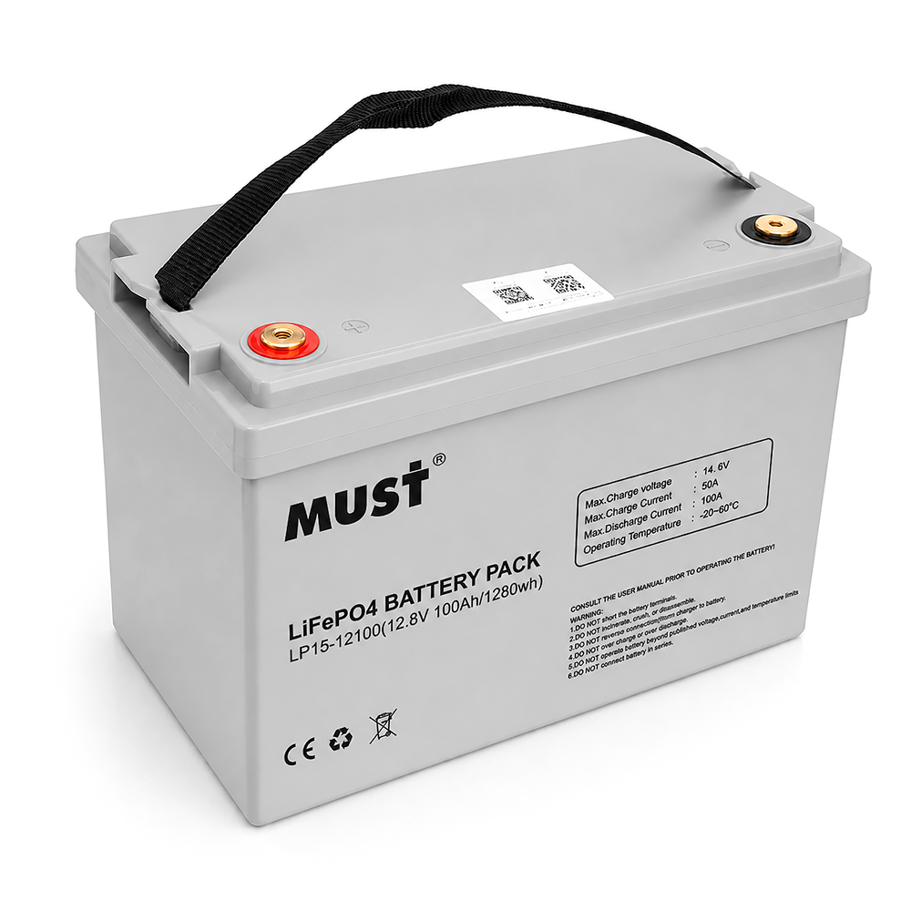 MUST LP15-12100 12,8 В 100 А·год — акумуляторна батарея LiFePO4 1,28 кВт·год — фото 1 з 4