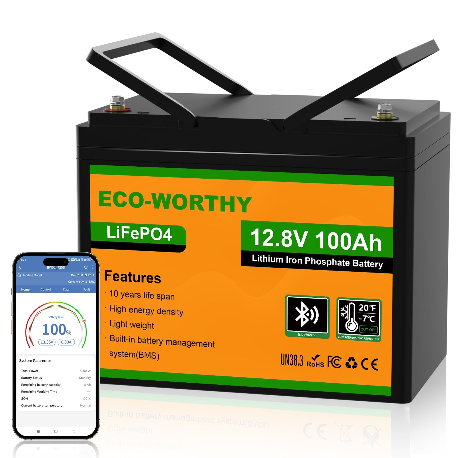 Акумулятор LiFePO4 Eco-Worthy 12.8V 100 А·год з Bluetooth