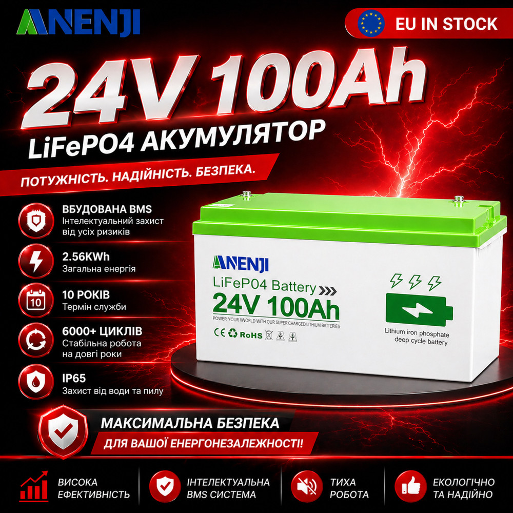Акумуляторна батарея LiFePO4 Anenji ANJ-24V-100AH-PX з Bluetooth — фото 1 из 4
