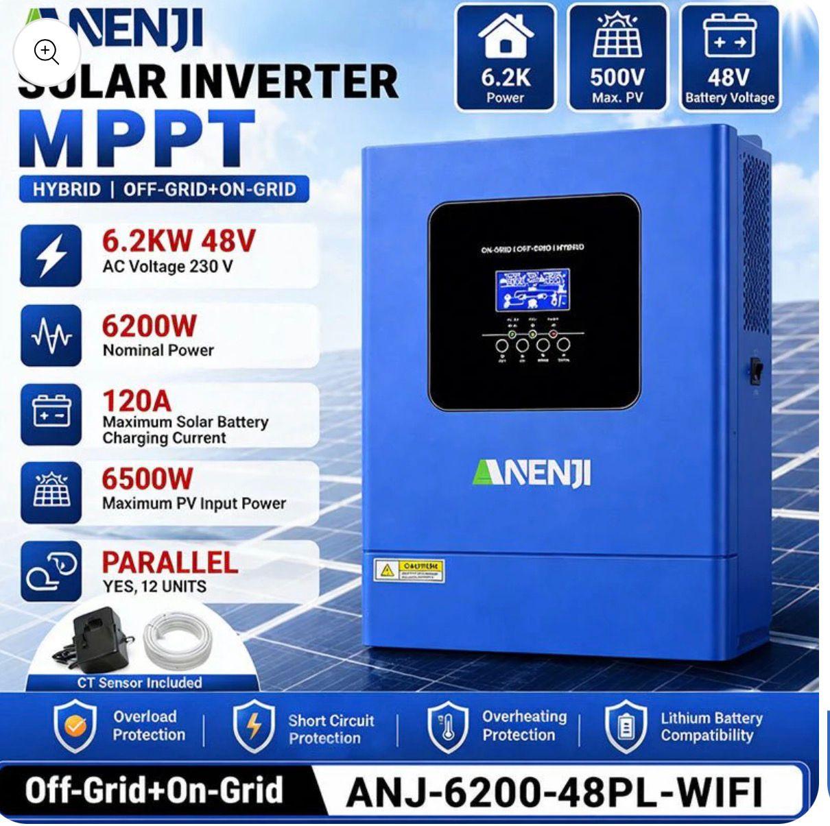 Гібридний сонячний інвертор ANENJI 6.2KW 48V MPPT для резервного живлення — фото 1 из 4