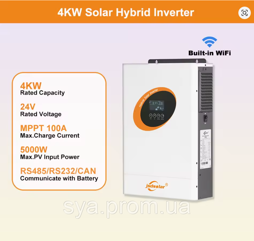 Гібридний інвертор JSDSolar 4 кВт 24 В MPPT — фото 1 из 4